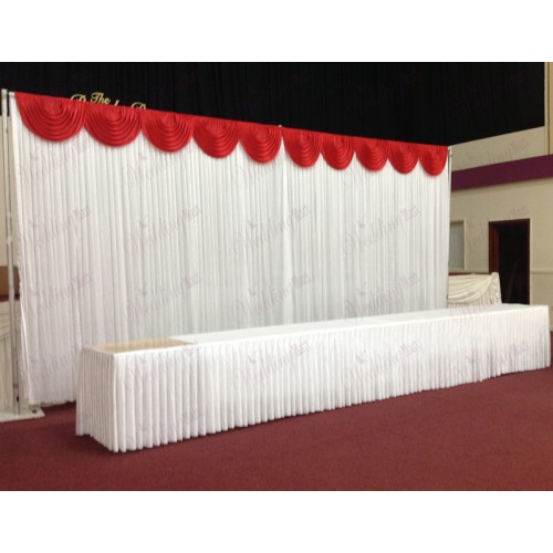 6m White Wedding Backdrop Curtain with Red Detachable Swag