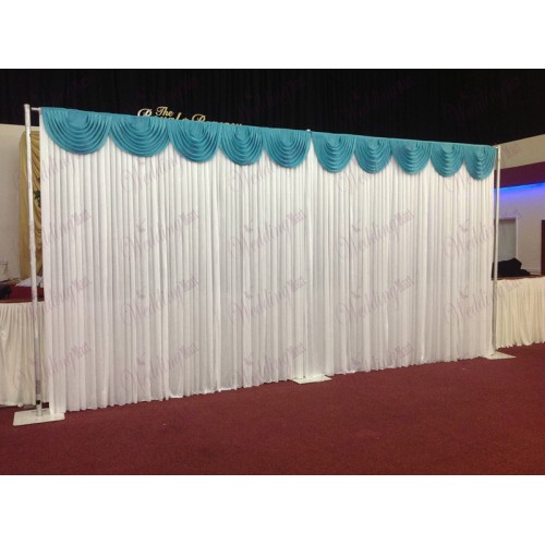 6m White Wedding Backdrop Curtain with Turquoise Detachable Swag